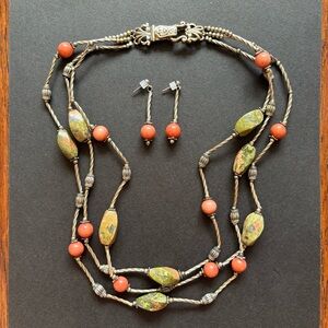 Unikite Gemstone Necklace & Earring Set